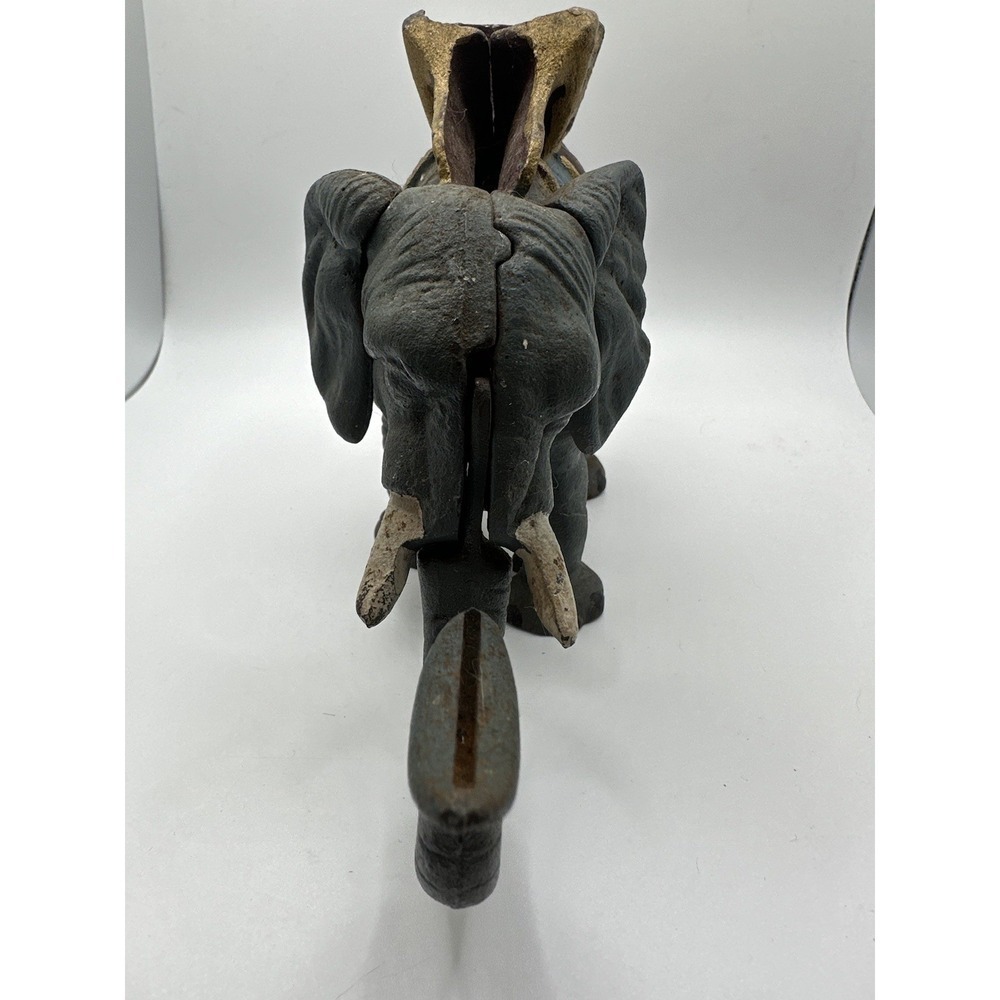 Vintage Cast Iron Hand Painted Gray Elephant Mechanical Coin Bank - Picture 7 of 12